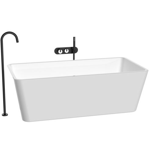 Black Freestanding Bath Tap With Wall Mounted Shower & Marble Handles