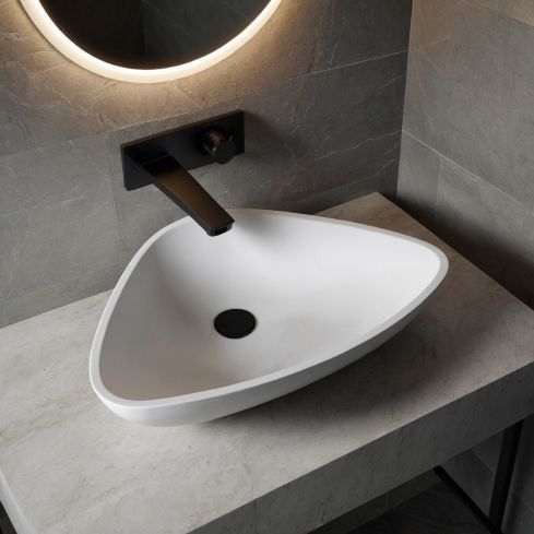 Capileira Matt White Countertop Stone Basin 585mm