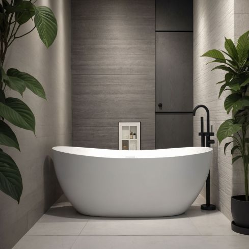 Cazorla Matt White Freestanding Stone Bath 1800mm