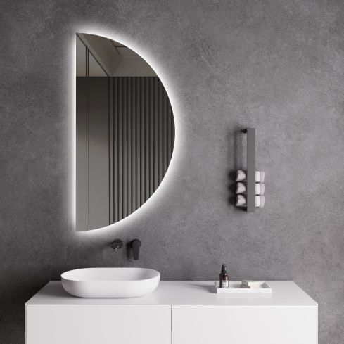 Setenil Half Moon Heated Anti-Fog LED Bathroom Mirror 50x100cm