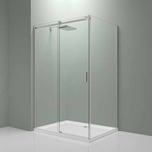 Elena 8mm Glass Sliding Shower Door In Chrome With Side Glass
