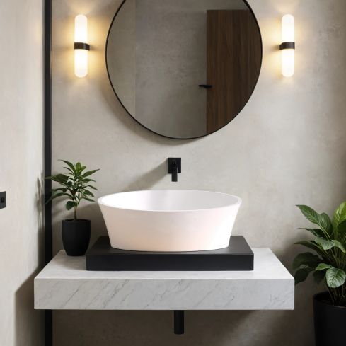 Toledo Matt White Countertop Stone Basin 420mm