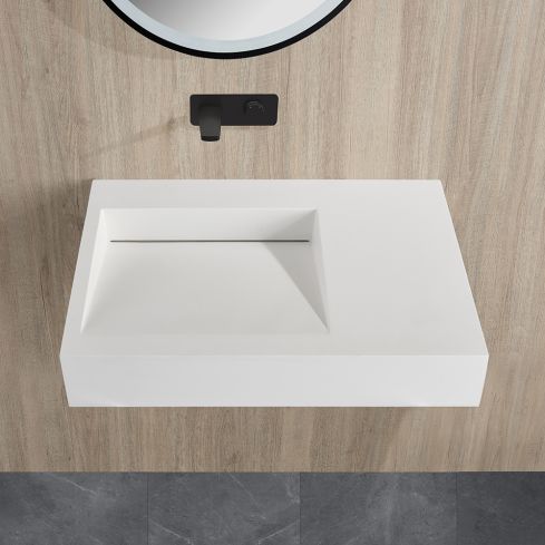 Cordoba Matt White Sloped Wall Hung Stone Basin 740mm