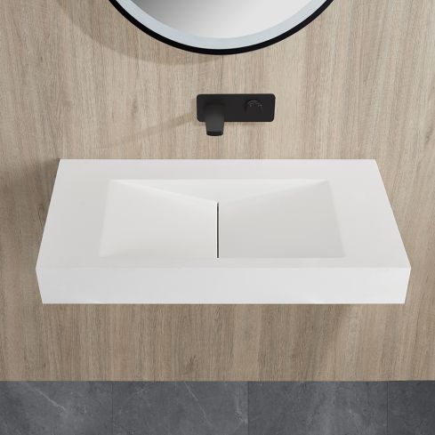 Burgos Matt White Sloped Wall Hung Stone Basin 900mm