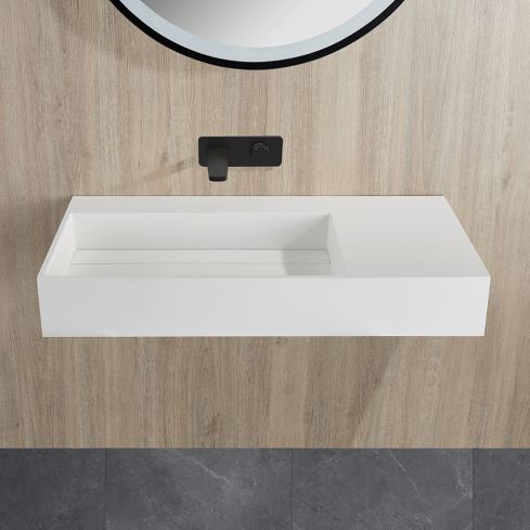 Cantabria Matt White Wall Hung Stone Basin 900mm