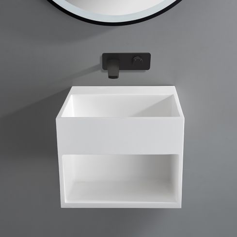 Rupit Matt White Cloakroom Wall Hung Stone Vanity Unit 325mm
