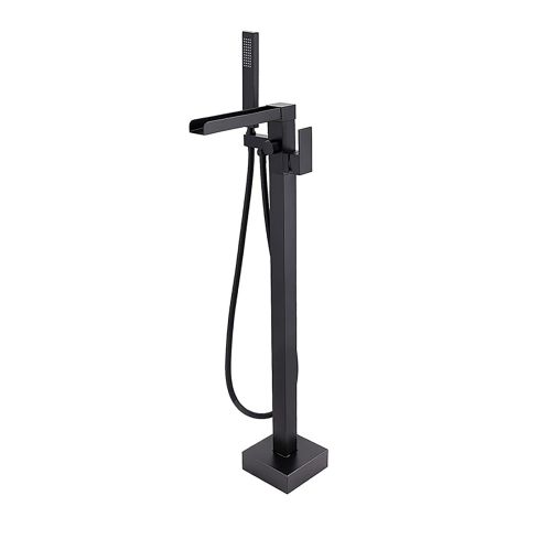 Waterfall Freestanding Matt Black Bath Tap With Shower