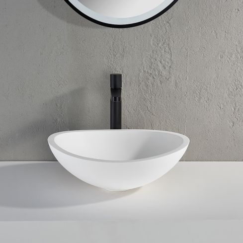 Ronda Matt White Countertop Stone Basin 420mm