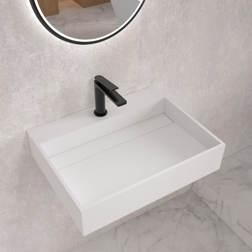 Asturias Matt White Wall Hung Stone Basin 600mm