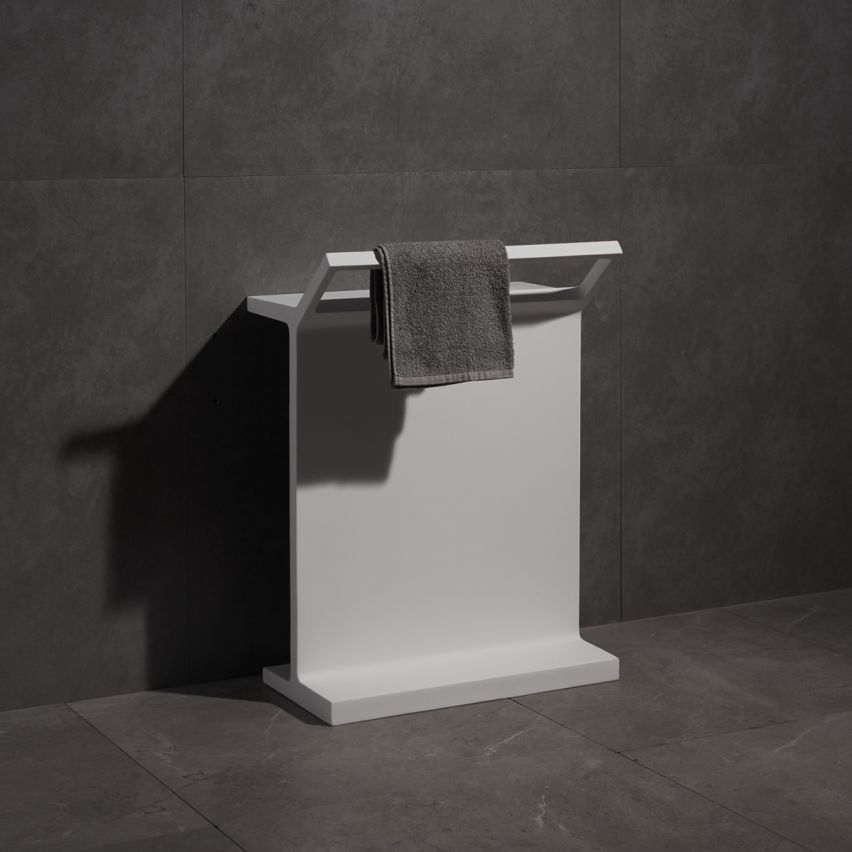 Matt White Stone Freestanding Bath Shelf With Towel Rail