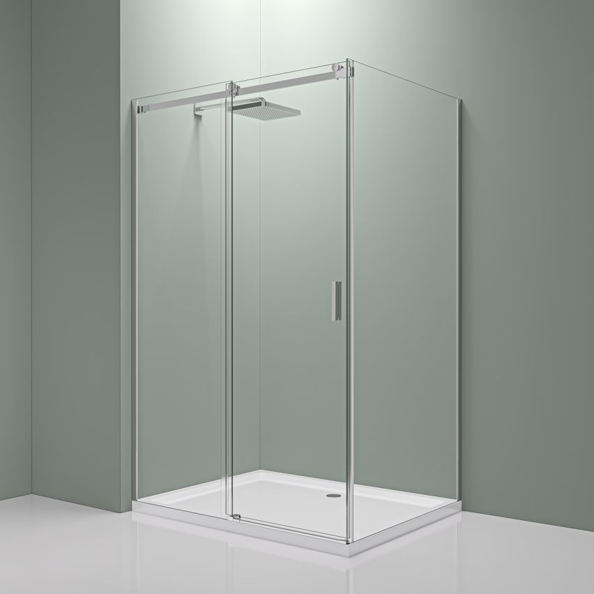 Elena 8mm Glass Sliding Shower Door In Chrome With Side Glass