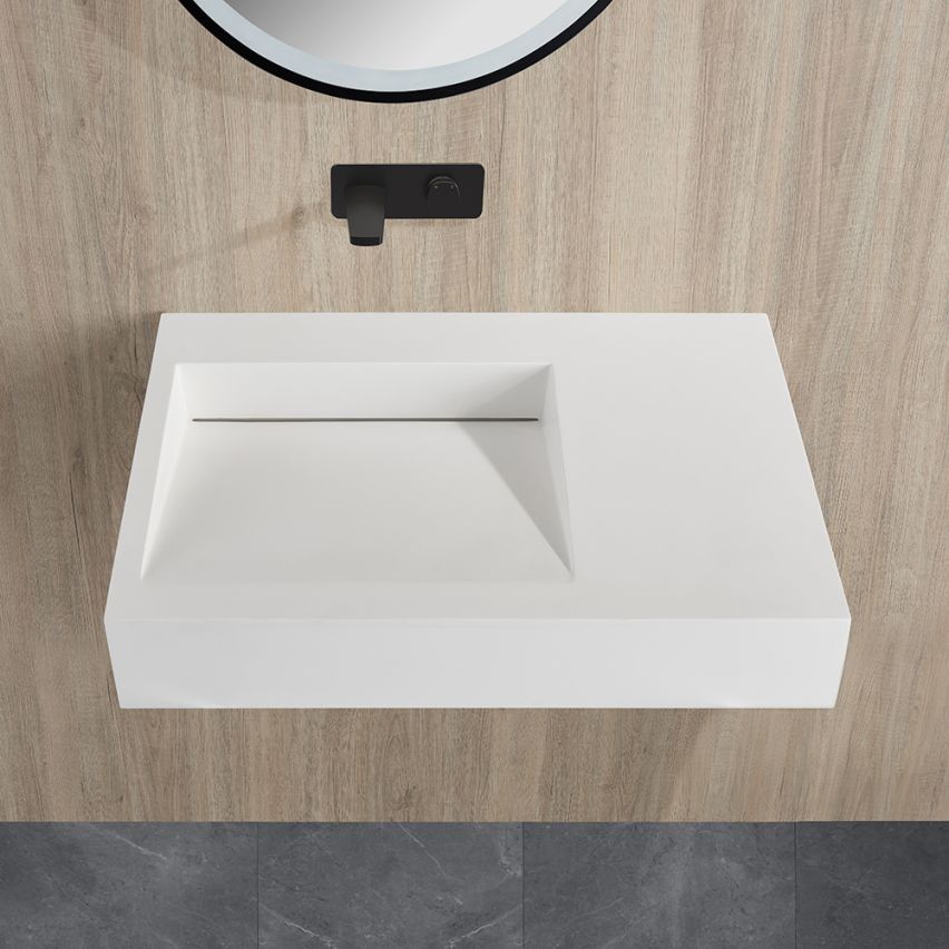 Cordoba Matt White Sloped Wall Hung Stone Basin 740mm