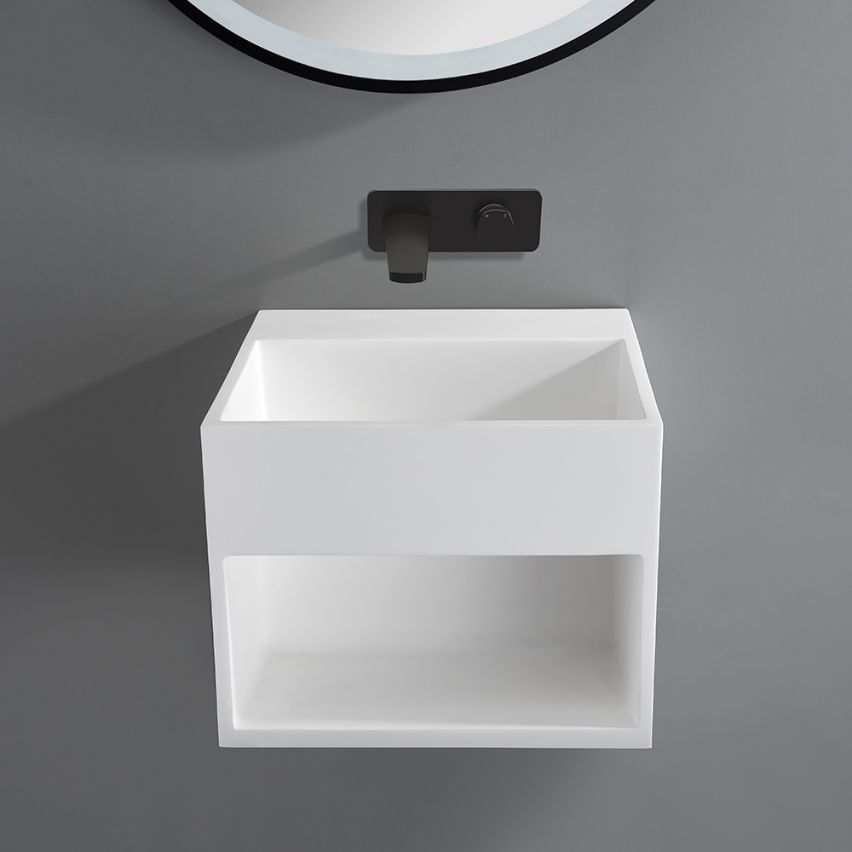 Rupit Matt White Cloakroom Wall Hung Stone Vanity Unit 325mm