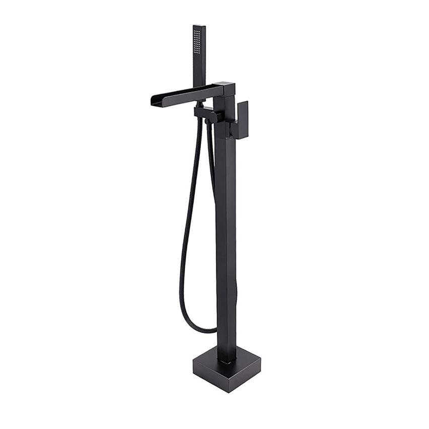 Waterfall Freestanding Matt Black Bath Tap With Shower