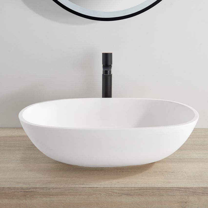 Almeria Matt White Countertop Stone Basin 550mm