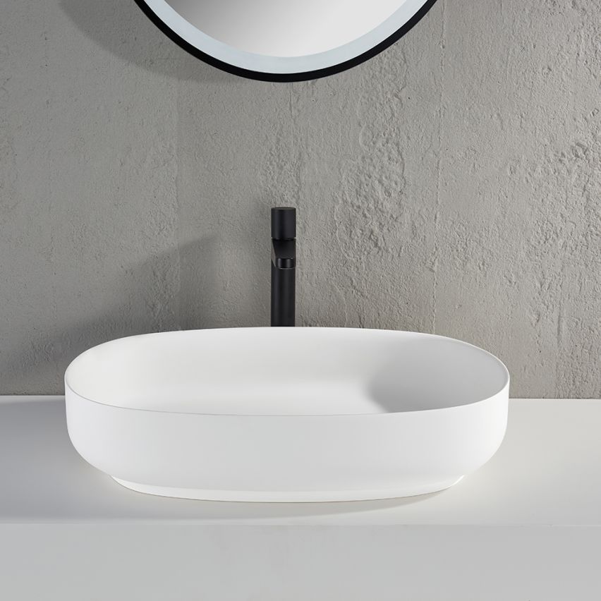 Cadiz Matt White Countertop Stone Basin 600mm